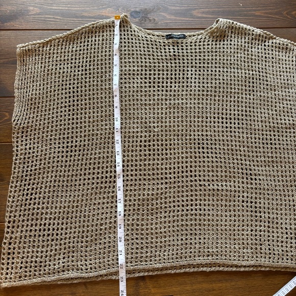 Eileen Fisher 100% Linen Open Knit Crochet Bateau Neck Boxy Top Tan | Size Small - Picture 9 of 10